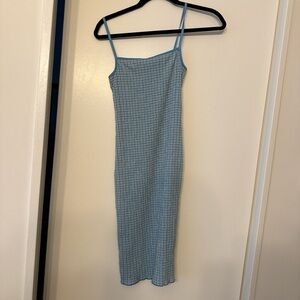 Wilfred Light Blue Checkered Midi Dress